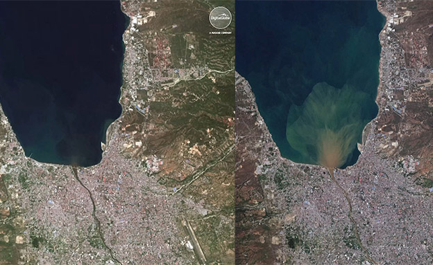 האזור מוכה האסון - לפני ואחרי (צילום: digital globe, חדשות)