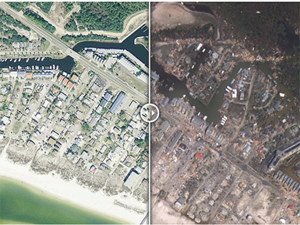 לפני ואחרי ההרס שהותירה הסופה (צילום: CNN, חדשות)