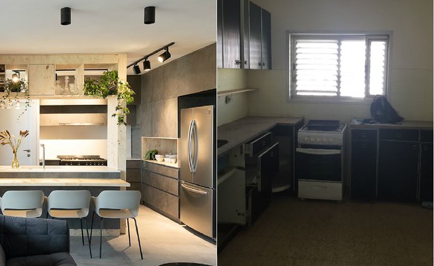 דירה בתל אביב, עיצוב סטודיו פרי לפני ואחרי (צילום: לפני: סטודיו פרי, אחרי: גדעון לוין -181 מעלות)