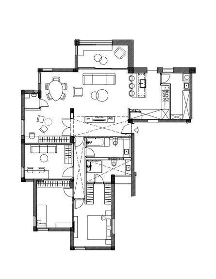 דירה בתל אביב, ג, עיצוב סטודיו פרי, תוכנית אחרי שיפוץ - 2 (שרטוט: סטודיו פרי)