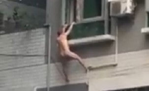 גבר קופץ מחלון (צילום: twitter.com/@CronicaVirales)