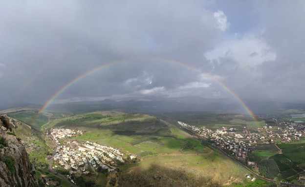 קשת כפולה בארבל (צילום: גיל לפידות, רשות הטבע והגנים)