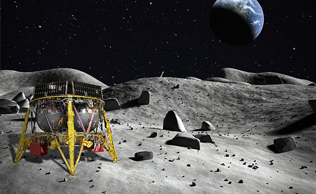 הדמיה של החללית הישראלית על הירח (צילום: spaceil, חדשות)