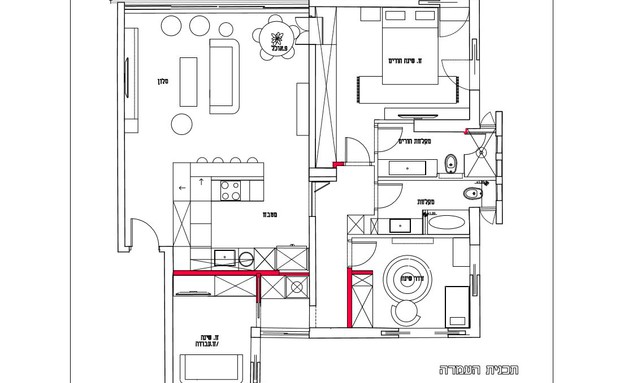 דירה בתל אביב, עיצוב סטודיו 37, תוכנית אחרי שיפוץ (שרטוט: סטודיו 37)