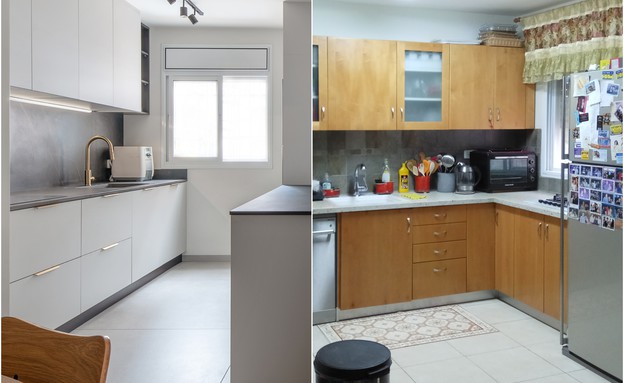 דירה בחיפה, עיצוב דנה פינגרר, לפני אחרי (צילום: לפני: דנה פינגרר, אחרי: אולגה סולן)