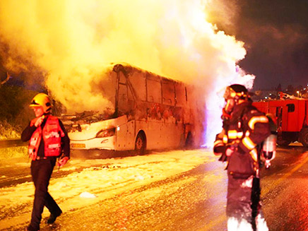 אוטובוס עלה באש בשומרון (צילום: הלל מאיר/TPS, חדשות)