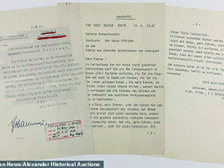 מכירה פומבית למסמכים של אדולף היטלר (צילום: מתוך אתר המכירות הפומביות Alexander, חדשות)