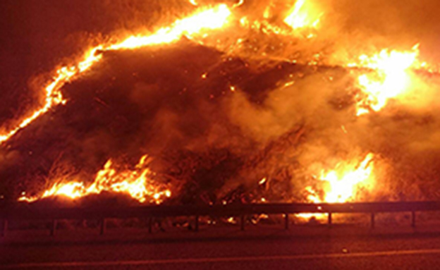 השרפה במנחמיה. אמש (צילום: דוברות כבאות והצלה לישראל מחוז צפון, חדשות)