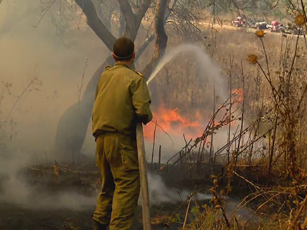 חיילים מטפלים בשריפות בעוטף עזה (צילום: החדשות)