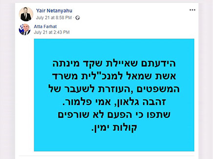 הפוסט ששיתף יאיר נתניהו (צילום: צילום מסך פייסבוק, חדשות)