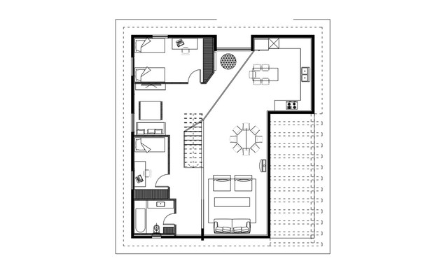 בית עץ, אלון כהן וסטודיו OMG, תוכנית אדריכלית, קומה שנייה (שרטוט: אלון כהן וסטודיו OMG)