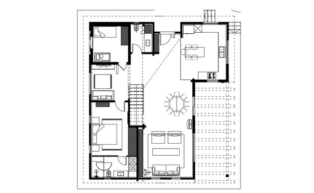 בית עץ, אלון כהן וסטודיו OMG, תוכנית אדריכלית, קומת קרקע (שרטוט: אלון כהן וסטודיו OMG)