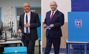 בחירות 2019 -  בנימין נתניהו, בני גנץ מצביעים בקלפ (עיבוד: נועם רבקין פלאש 90, פלאש/90 )