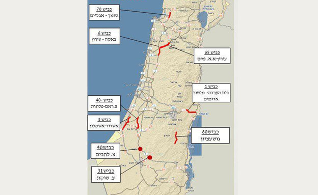 מפת צפי עומסי תנועה בחג (אינפוגרפיקה: אגף התנועה משטרת ישראל)