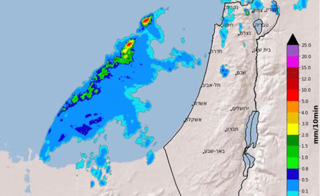 מכ"מ גשם (צילום: השירות המטאורולוגי הישראלי, החדשות12)