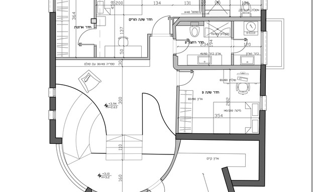 בית במרכז, ג, עיצוב אודליה ברזילי, קומה עליונה, תוכנית אחרי שיפוץ (שרטוט: אודליה ברזילי)
