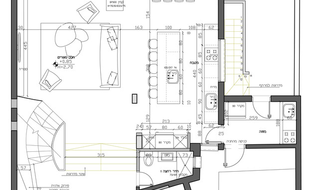 בית במרכז, ג, עיצוב אודליה ברזילי, קומה עליונה, תוכנית אחרי שיפוץ (שרטוט: אודליה ברזילי)