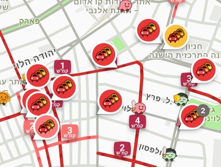 פקקים בתל אביב עקב תקלת הרמזורים (צילום: מתוך אפליקציית Waze)