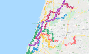 מפת תחבורה ציבורית בשבת בגוש דן (צילום: נעים בשבת, גוגל מפות)