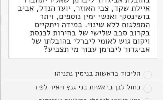 סקר טלפוני: גוש ליברלי בראשות ליברמן