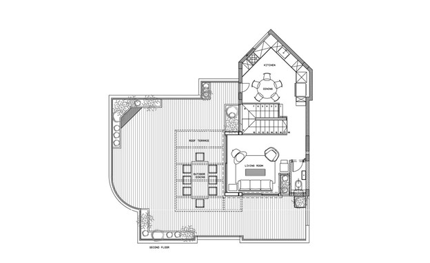 בית בהרצליה, עיצוב טלי ג'רסי, תוכנית אדריכלית, קומה ב (שרטוט: טלי ג'רסי)