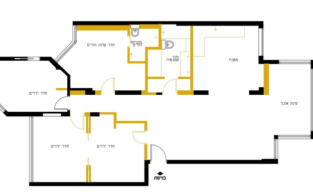 דירה בתל אביב, עיצוב ליאור לסנר, תוכנית אדריכלית לפני שיפוץ (שרטוט: הילה עידו)