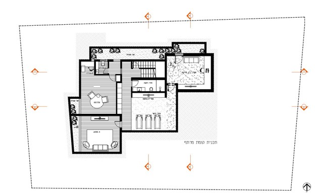 בית במרכז, עיצוב יעקבס-יניב אדריכלים, תוכנית אדריכלית מרתף (שרטוט: יעקבס יניב)