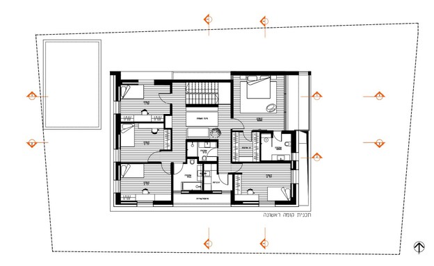 בית במרכז, עיצוב יעקבס-יניב אדריכלים, תוכנית אדריכלית קומה א (שרטוט: יעקבס יניב)