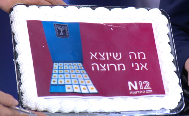 העוגה שהוכנה לכבוד הבחירות  (צילום: N12)