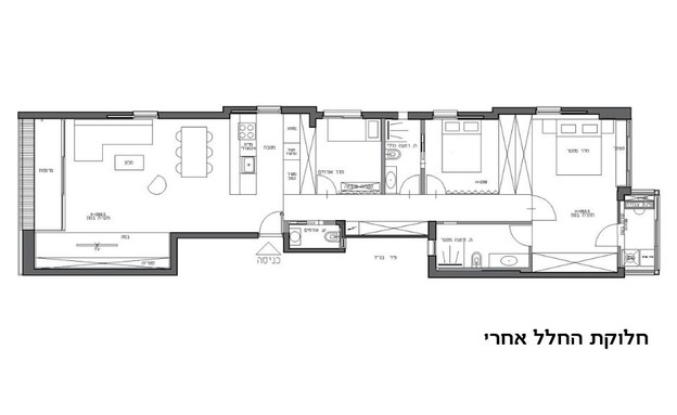 1 - דירה בתל אביב, עיצוב סטודיו b6, תוכנית אדריכלית אחרי (שרטוט: סטודיו b6)