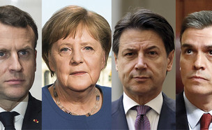 סנצ'ז, קונטה, מרקל ומקרון (צילום: AP)