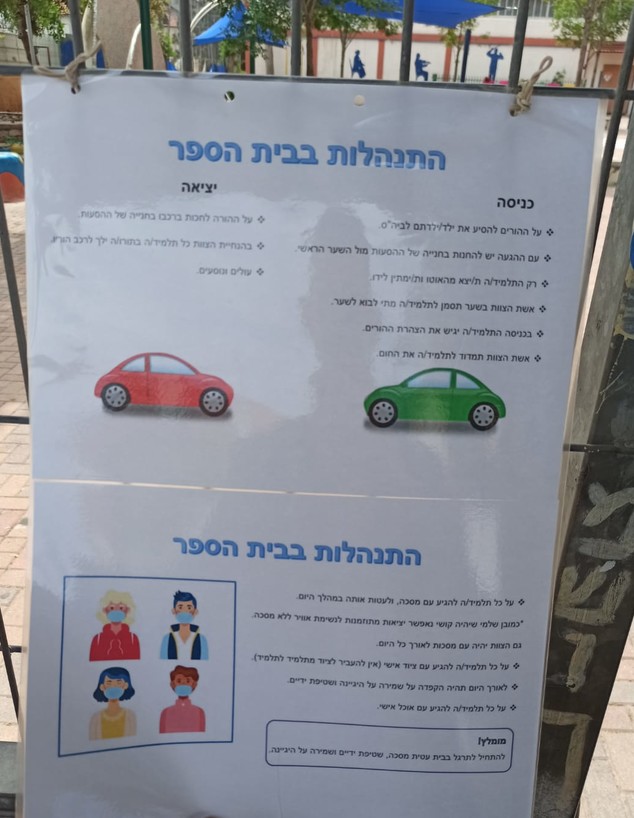 שלט המפרט תנאי החזרה ללימודים במרכז הארץ