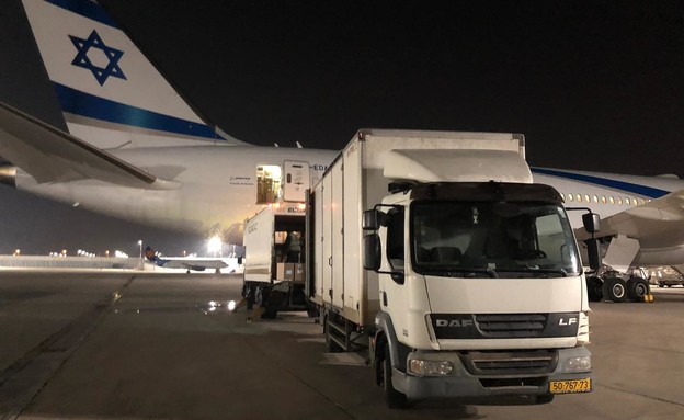 Équipement apporté en Israël par un avion El Al pour faire face au virus HC