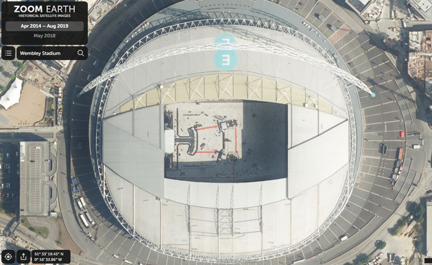 תמונת לוויין של איצטדיון וומבלי באנגליה (צילום: zoom.earth)