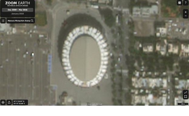 תמונת לוויין של היכל מנורה (צילום: zoom.earth)