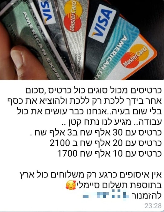 קבוצת טלגרם של כרטיסי אשראי מזויפים (צילום: צילום מסך)