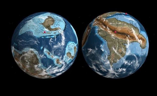 העיר ניו יורק לעומת 750 מיליון שנה לעומת לפני 470  (צילום: צילום מסך מתוך Ancient Earth Globe)