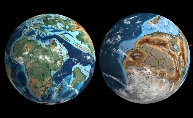 תל אביב לפני 600 מיליון שנה לעומת 66 מיליון שנה (צילום: צילום מסך מתוך Ancient Earth Globe)