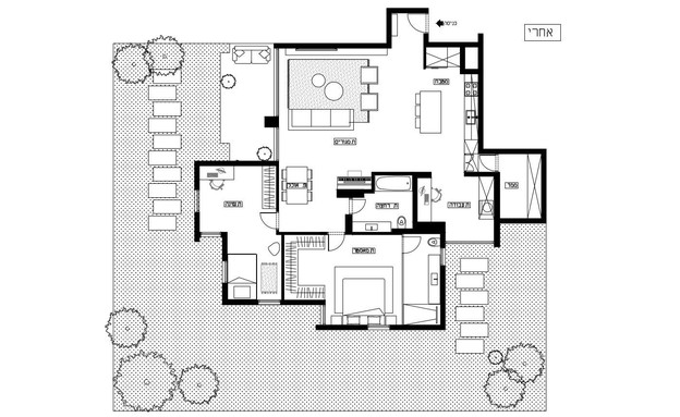 דירה בגני תקווה, עיצוב ליאת פוסט,  תוכנית אדריכלית, אחרי שיפוץ -1 (שרטוט: ליאת פוסט)