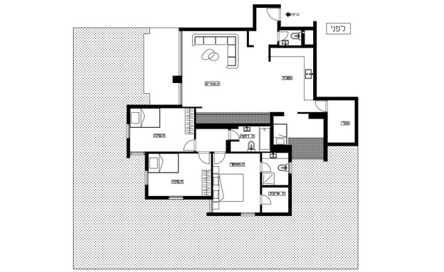דירה בגני תקווה, עיצוב ליאת פוסט,  תוכנית אדריכלית, לפני שיפוץ - 1 (שרטוט: ליאת פוסט)