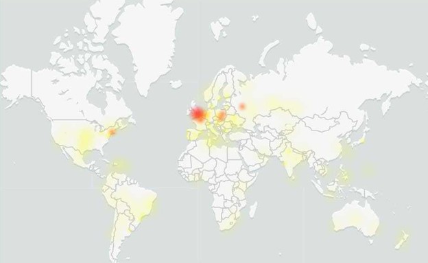 מפת התקלות של שירותי Google ברחבי העולם (צילום: אתר Downdetector)