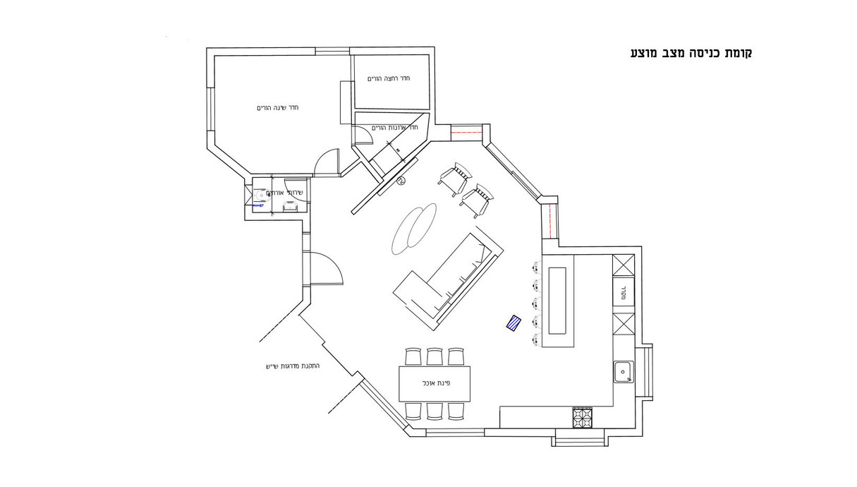 בית ביקנעם, עיצוב אורלי גונן שטיינגרט, תוכנית קומת קרקע אחרי שיפוץ (שרטוט: אורלי גונן שטיינגרט)