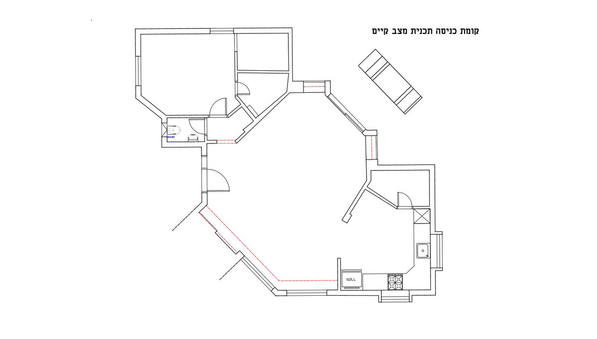 בית ביקנעם, עיצוב אורלי גונן שטיינגרט, תוכנית קומת קרקע לפני שיפוץ (שרטוט: אורלי גונן שטיינגרט)