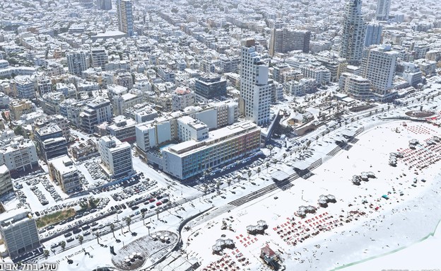 הדמיה של תל אביב מכוסה בשלג (צילום: SimplexMapping/Facebook)