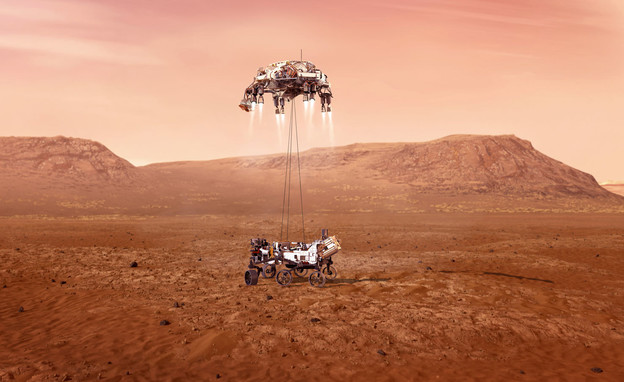 הדמיית הנחיתה של רכב החלל של נאס"א על מאדים (צילום: נאס"א)
