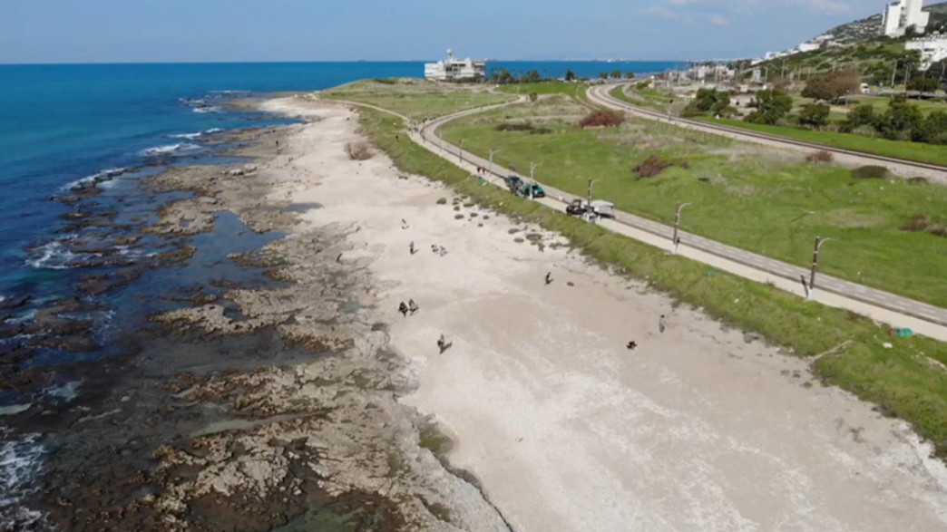 חוף תל שקמונה לאחר הזיהום חוף תל שקמונה לאחר הזיהום