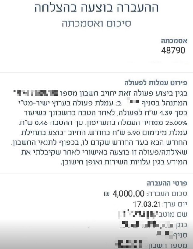 העברה בנקאית מזויפת (צילום: צילום מסך)