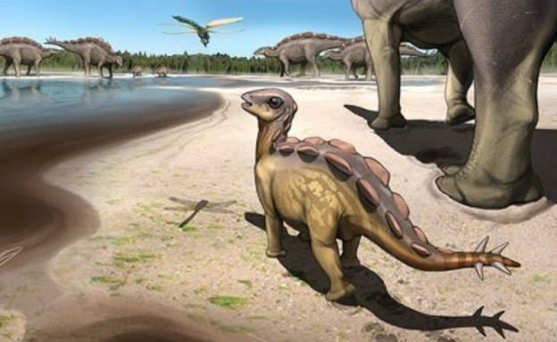 איור של סטגוזאור לפני 110 מיליון שנה (צילום: Kaitoge)