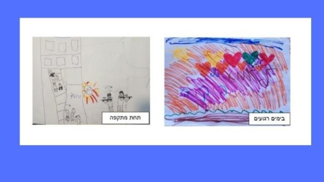 ציורי ילדים לפני ואחרי (צילום: מיכל וימר, תרפיסטית בהבעה ויצירה)