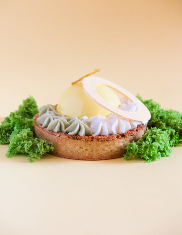 טארט מוס לימון במילוי קרם פיסטוק אפוי (צילום: מתן צוקרמן, פרטי)